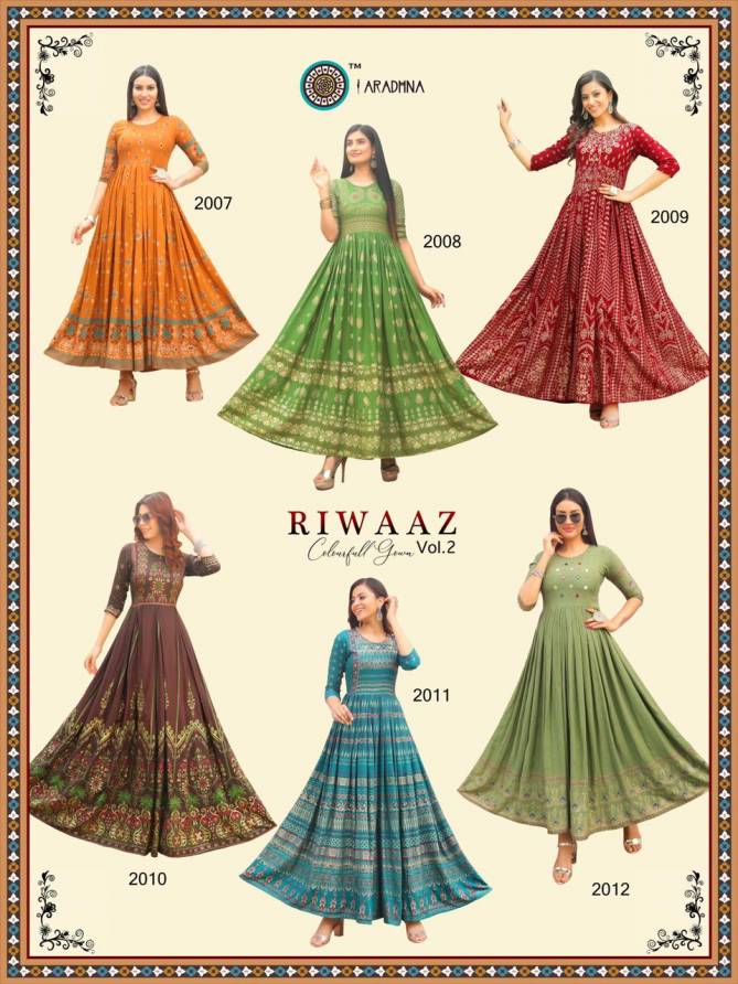 Aradhna Riwaaz 2 Fancy Festive  Wear Anarkali Rayon Printed Long Kurtis Collection